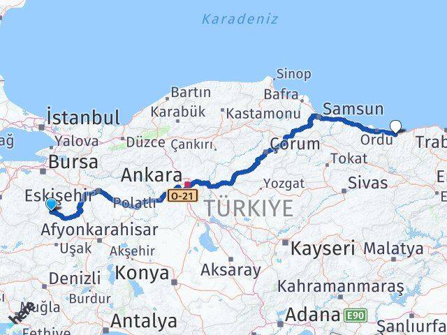 Kütahya Emet Giresun Arası Kaç Km - Yol Haritası