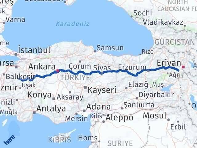 Kütahya Emet Iğdır Arası Kaç Km - Yol Haritası