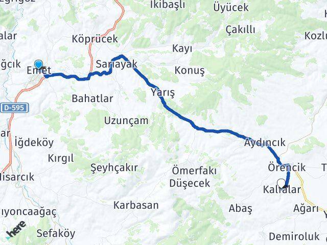Kütahya Emet Kalfalar Emet Arası Kaç Km - Yol Haritası