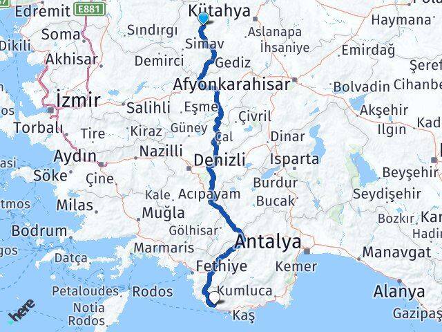 Kütahya Emet Kalkan Kaş Antalya Arası Kaç Km - Yol Haritası