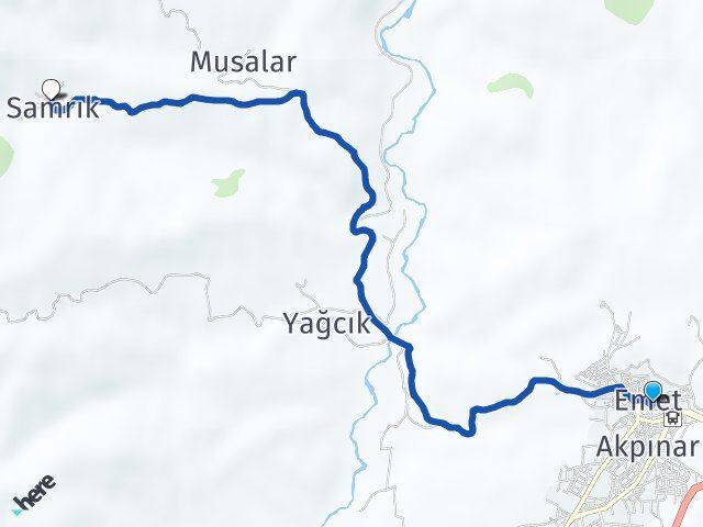 Kütahya Emet Samrık Emet Arası Kaç Km - Yol Haritası