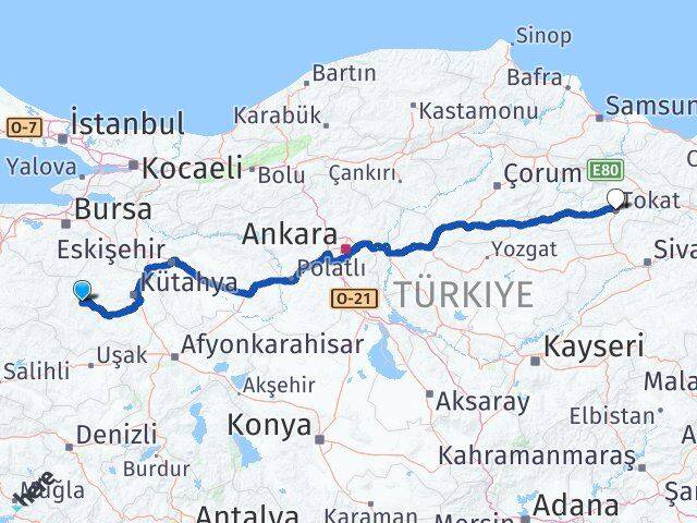 Kütahya Emet Tokat Arası Kaç Km - Yol Haritası