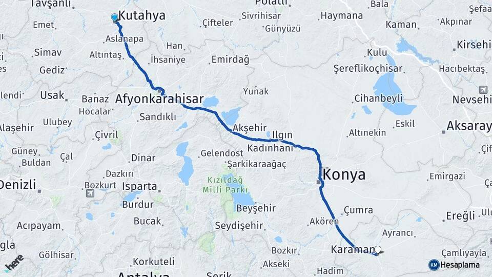 Kütahya Enne Arası Kaç Km - Yol Haritası