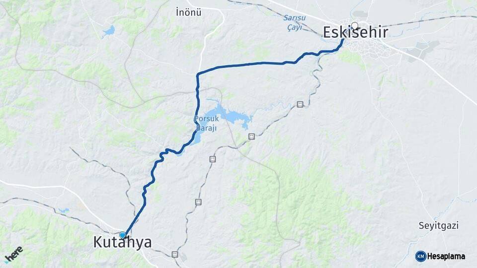 Kütahya Eskişehir Arası Kaç Km - Yol Haritası