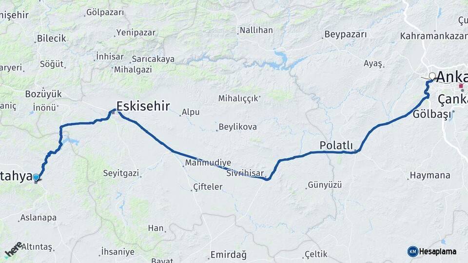 Kütahya Etimesgut Ankara Arası Kaç Km - Yol Haritası