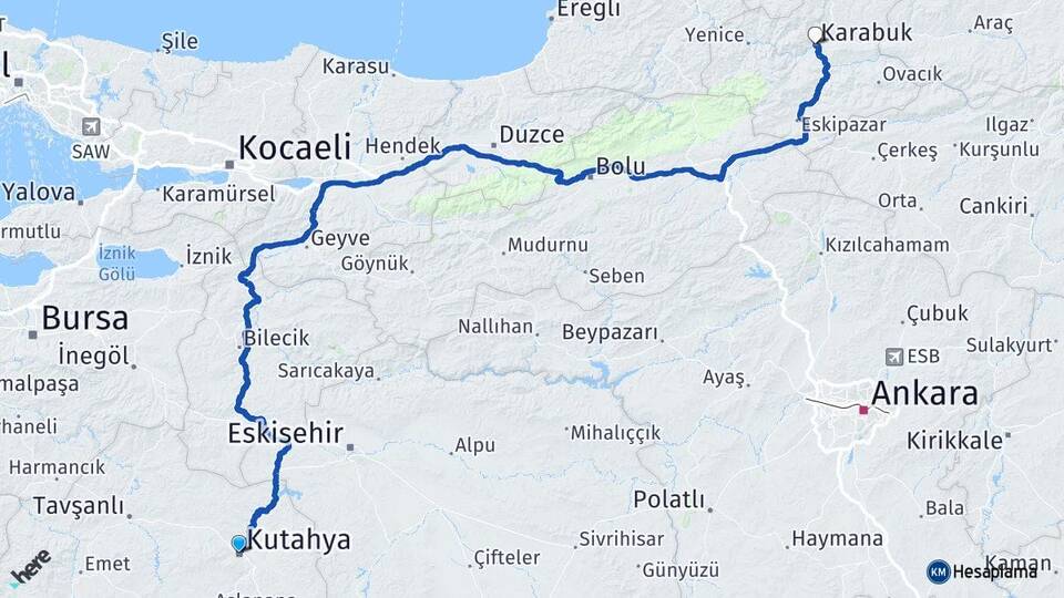Kütahya Evliya Çelebi Arası Kaç Km - Yol Haritası