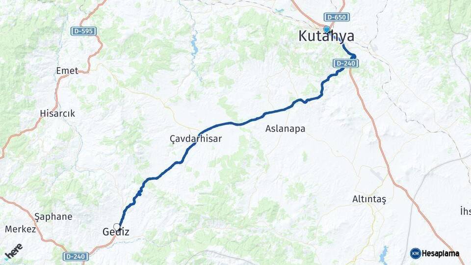Kütahya Gediz Arası Kaç Km - Yol Haritası