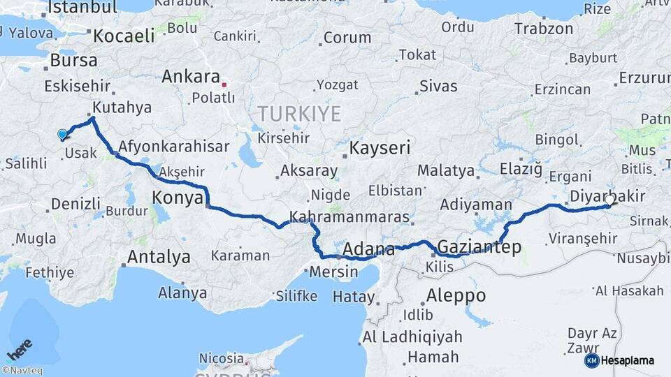 Kütahya Gediz Batman Arası Kaç Km - Yol Haritası