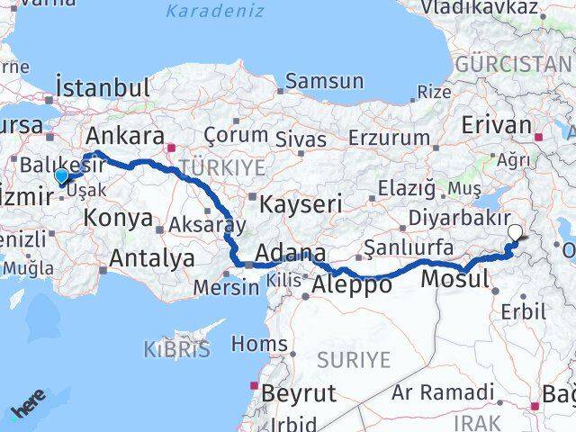 Kütahya Gediz Hakkari Arası Kaç Km - Yol Haritası