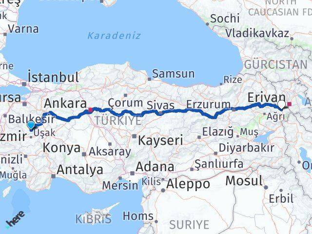 Kütahya Gediz Iğdır Arası Kaç Km - Yol Haritası