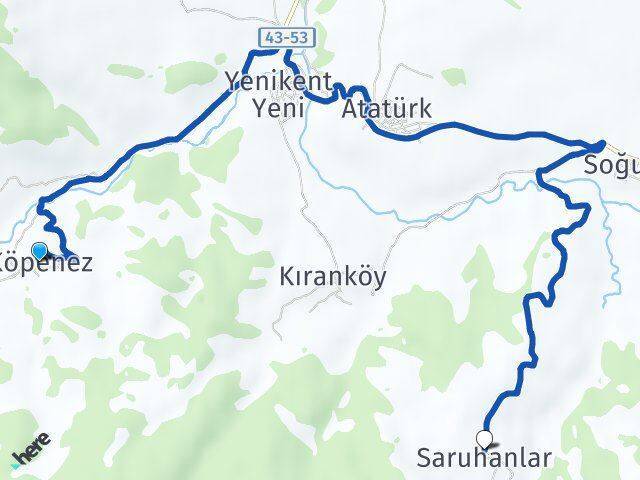 Köpenez Saruhanlar Arası Kaç Km - Yol Tarifi