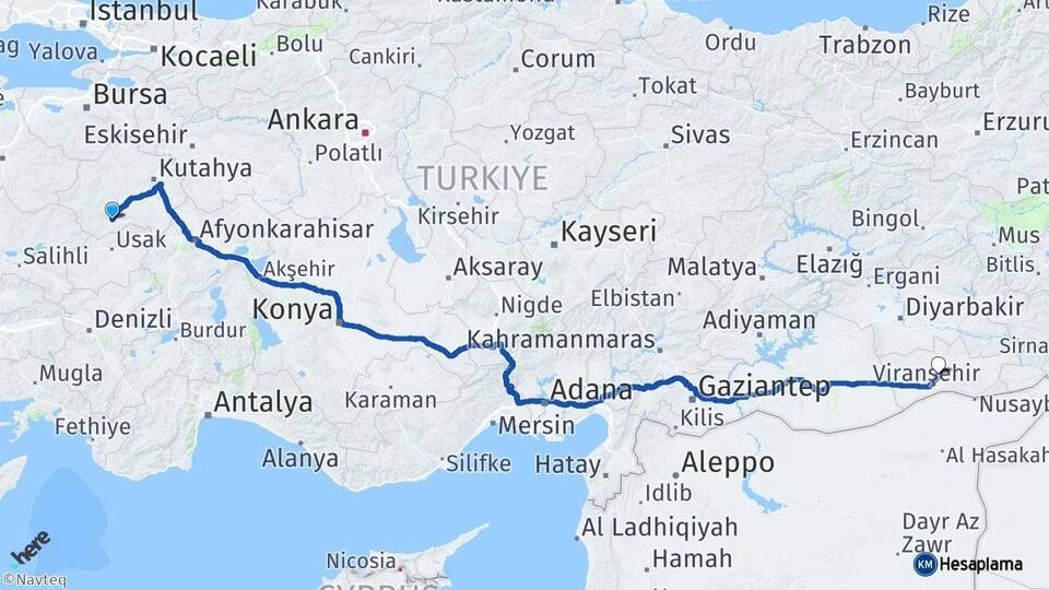 Kütahya Gediz Mardin Arası Kaç Km - Yol Haritası