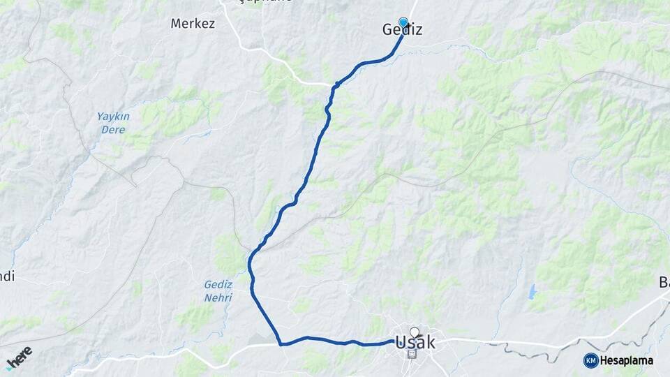Kütahya Gediz Uşak Arası Kaç Km - Yol Haritası