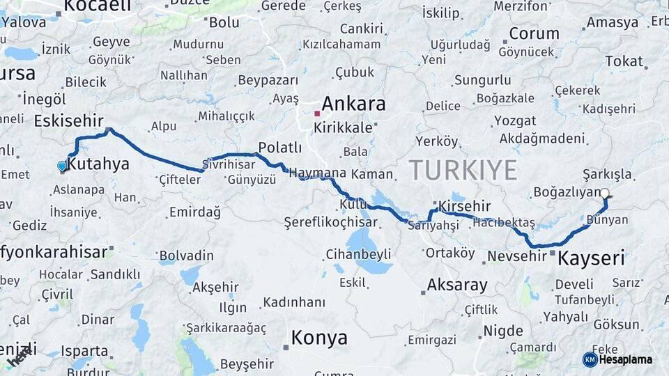 Kütahya Gemerek Sivas Arası Kaç Km - Yol Haritası
