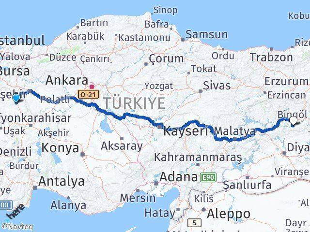 Kütahya Genç Bingöl Arası Kaç Km - Yol Haritası