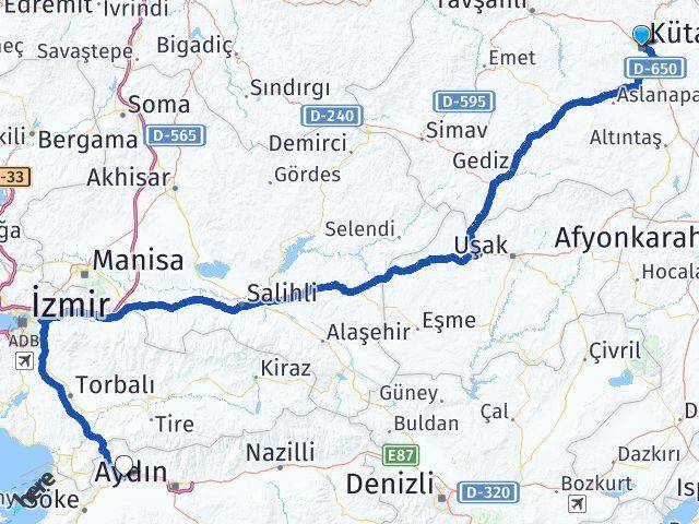 Kütahya Germencik Aydın Arası Kaç Km - Yol Haritası