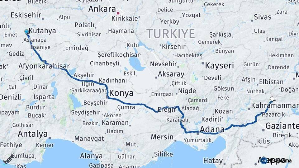 Kütahya Gölbaşı Adıyaman Arası Kaç Km - Yol Haritası