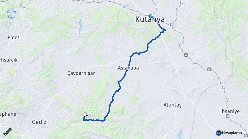 Kütahya Gölcük Gediz Arası Kaç Km - Yol Haritası