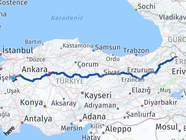Kütahya Göle Ardahan Arası Kaç Km - Yol Haritası