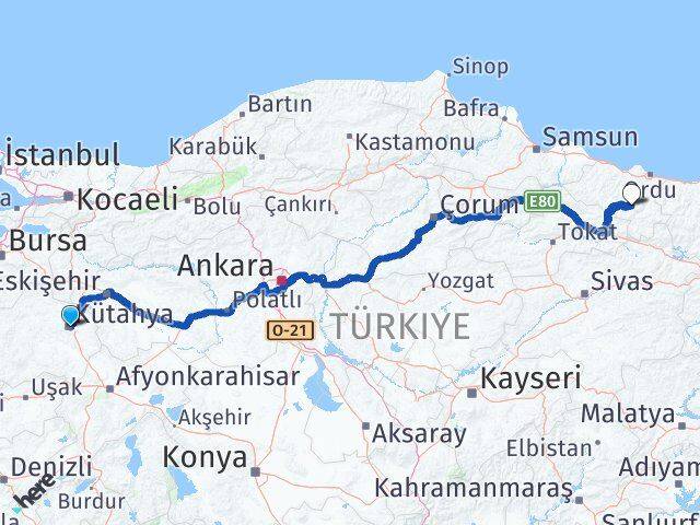 Kütahya Gölköy Ordu Arası Kaç Km - Yol Haritası