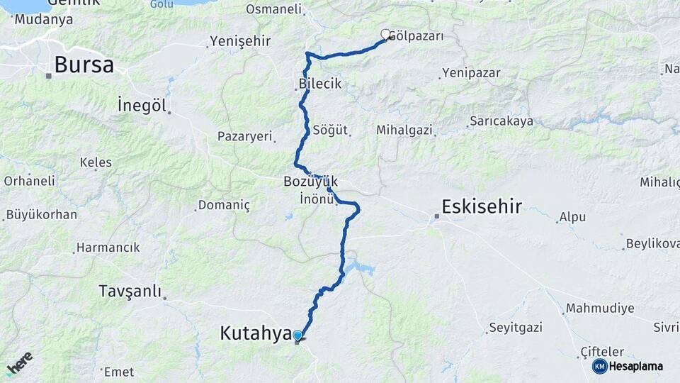 Kütahya Gölpazarı Bilecik Arası Kaç Km - Yol Haritası