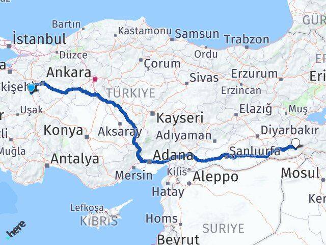 Kütahya Güçlükonak Şırnak Arası Kaç Km - Yol Haritası