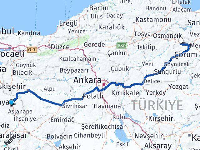 Kütahya Gümüşhacıköy Amasya Arası Kaç Km - Yol Haritası