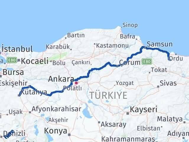 Kütahya Gürgentepe Ordu Arası Kaç Km - Yol Haritası