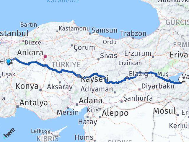 Kütahya Gürpınar Van Arası Kaç Km - Yol Haritası