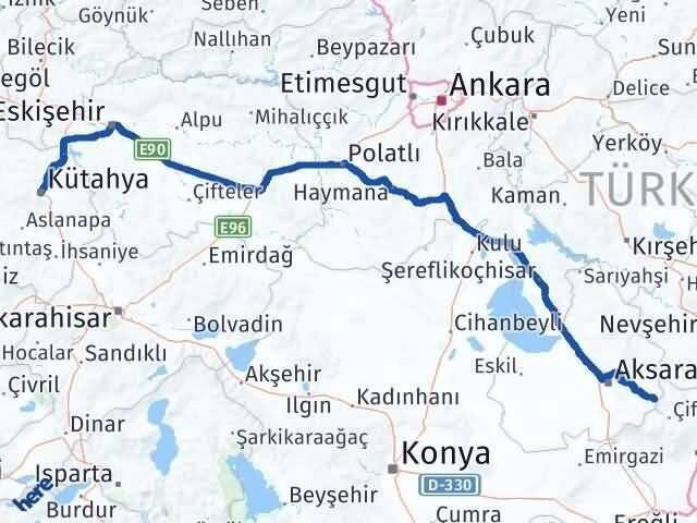 Kütahya Güzelyurt Aksaray Arası Kaç Km - Yol Haritası
