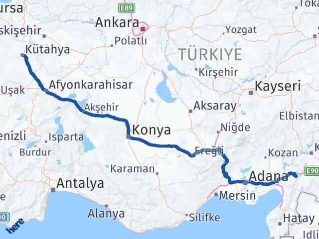 Kütahya Hasanbeyli Osmaniye Arası Kaç Km - Yol Haritası