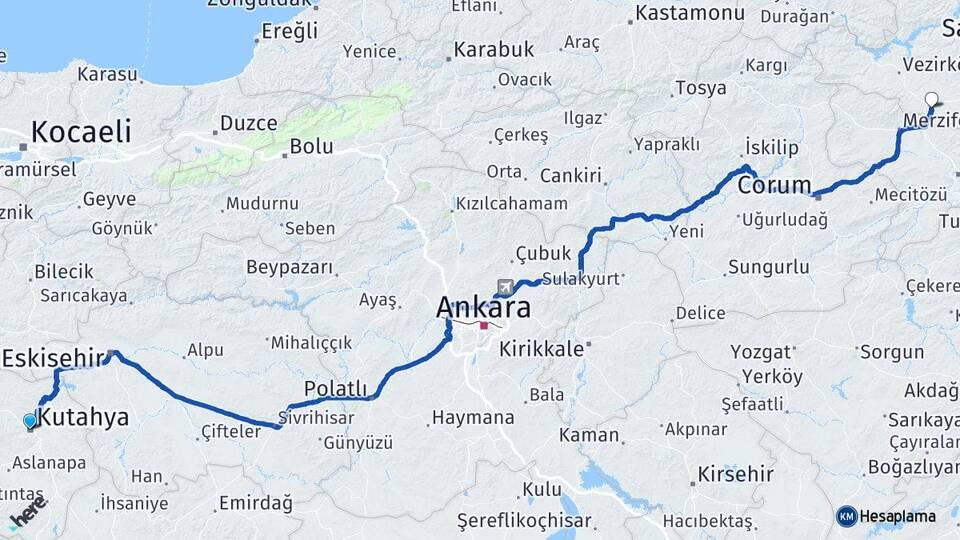 Kütahya Havza Samsun Arası Kaç Km - Yol Haritası