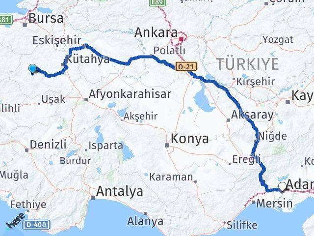 Kütahya Hisarcık Adana Arası Kaç Km - Yol Haritası
