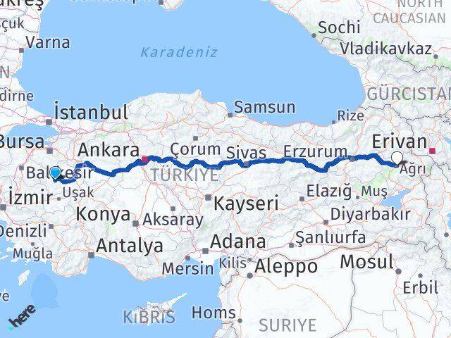 Kütahya Hisarcık Ağrı Arası Kaç Km - Yol Haritası