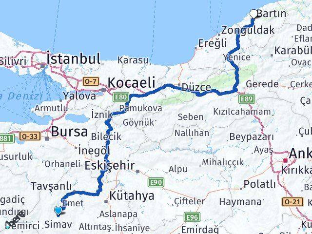 Kütahya Hisarcık Bartın Arası Kaç Km - Yol Haritası