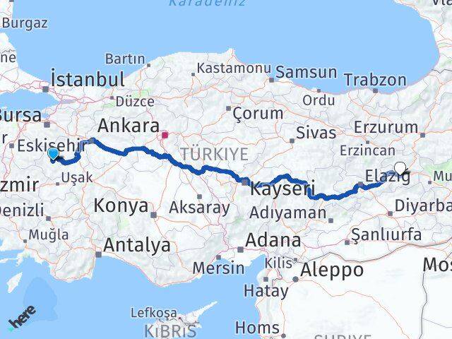 Kütahya Hisarcık Bingöl Arası Kaç Km - Yol Haritası