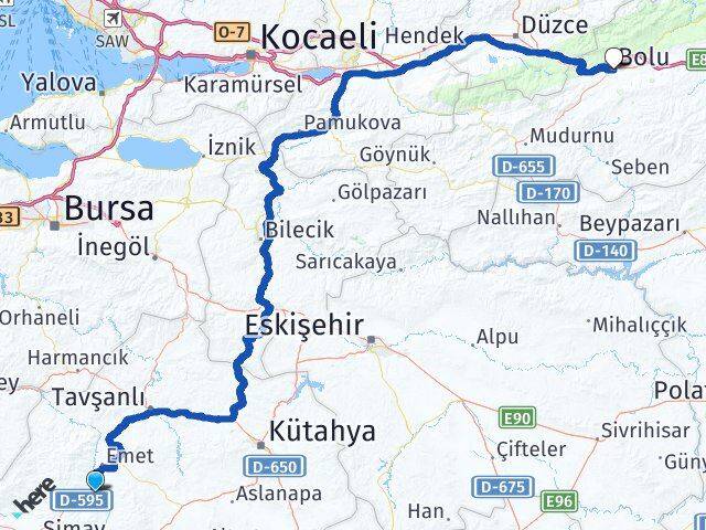 Kütahya Hisarcık Bolu Arası Kaç Km - Yol Haritası