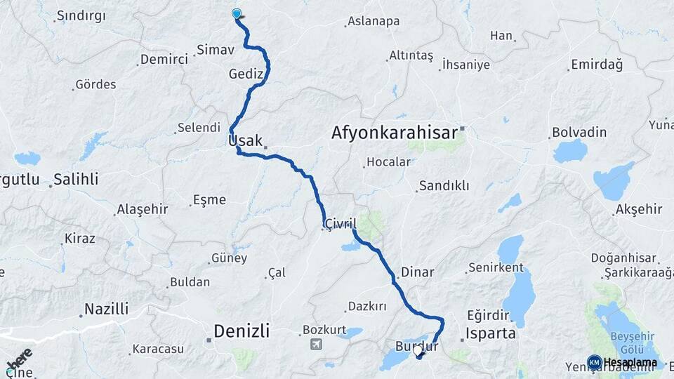 Kütahya Hisarcık Burdur Arası Kaç Km - Yol Haritası