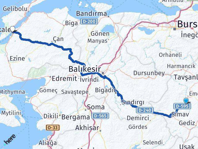 Kütahya Hisarcık Çanakkale Arası Kaç Km - Yol Haritası