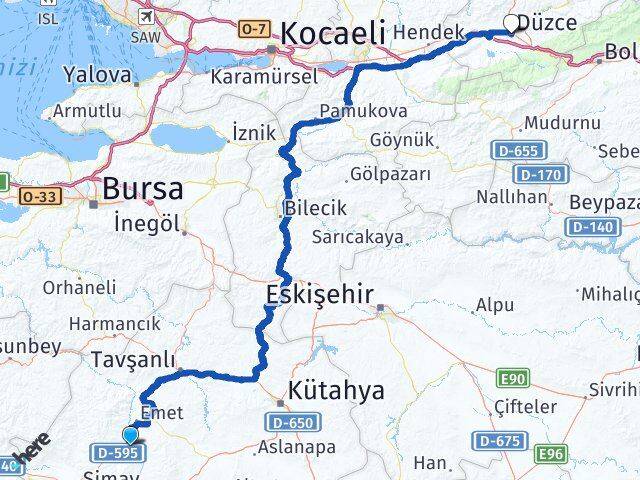 Kütahya Hisarcık Düzce Arası Kaç Km - Yol Haritası