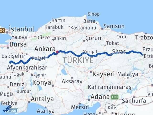 Kütahya Hisarcık Erzincan Arası Kaç Km - Yol Haritası