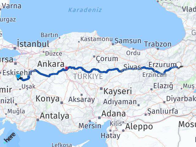 Kütahya Hisarcık Erzurum Arası Kaç Km - Yol Haritası