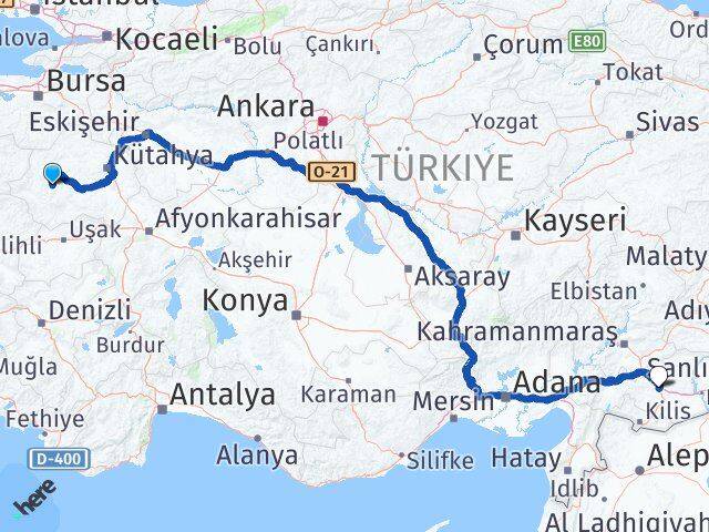 Kütahya Hisarcık Gaziantep Arası Kaç Km - Yol Haritası