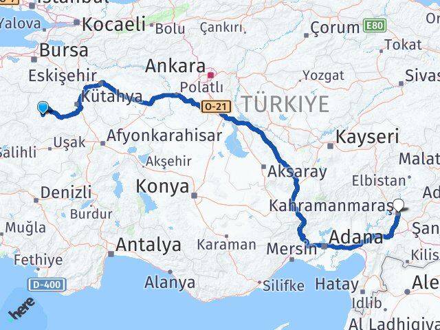 Kütahya Hisarcık Kahramanmaraş Arası Kaç Km - Yol Haritası