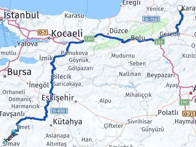 Kütahya Hisarcık Karabük Arası Kaç Km - Yol Haritası