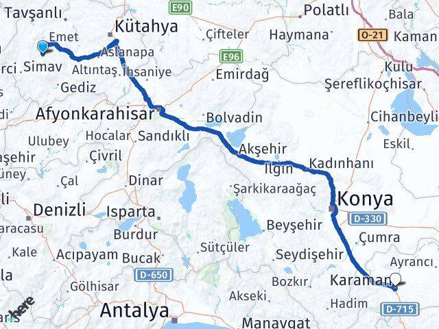 Kütahya Hisarcık Karaman Arası Kaç Km - Yol Haritası