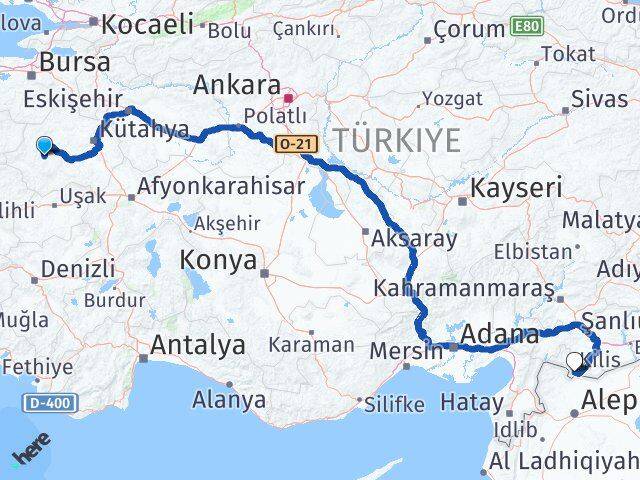 Kütahya Hisarcık Kilis Arası Kaç Km - Yol Haritası