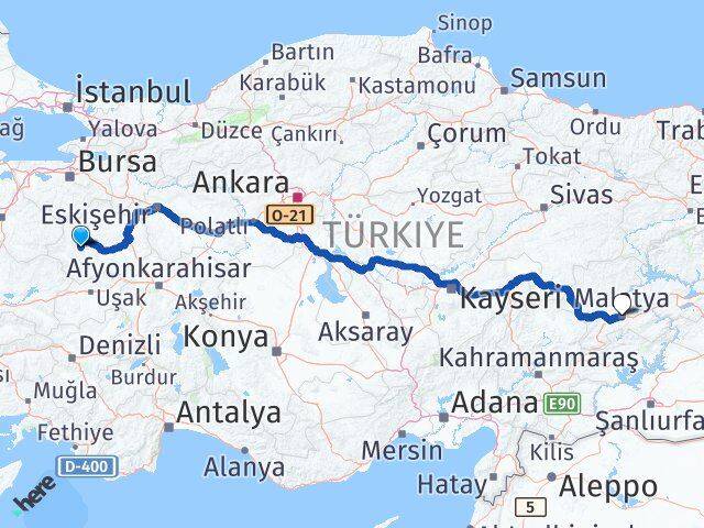 Kütahya Hisarcık Malatya Arası Kaç Km - Yol Haritası
