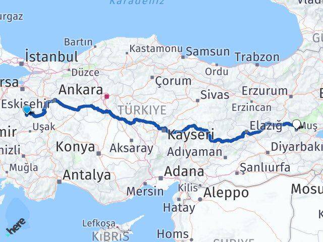 Kütahya Hisarcık Muş Arası Kaç Km - Yol Haritası