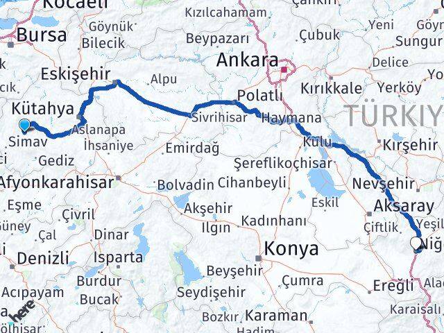Kütahya Hisarcık Niğde Arası Kaç Km - Yol Haritası